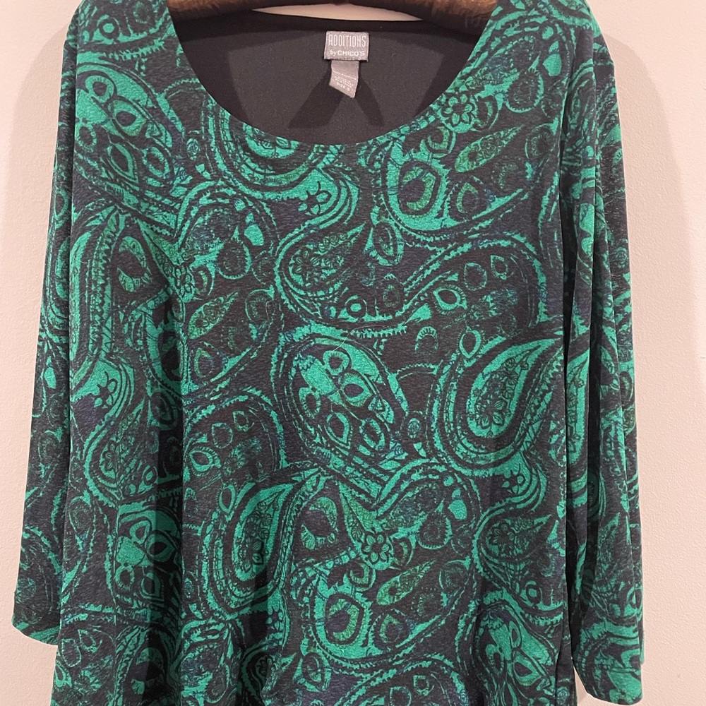Chico's Teal Paisley Long Sleeve Top